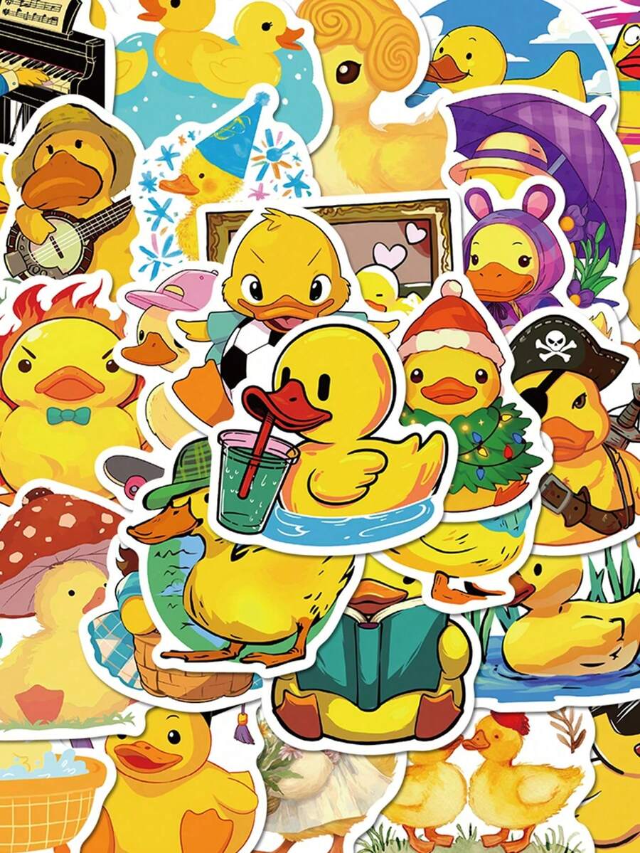 50pcs Cute Little Yellow Duck Cartoon Graffiti Stickers DIY Decoration Phone Water Cup Computer Waterproof Stickers Back To School Season - A - View 1