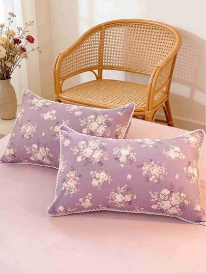 2pcs Cloud Jacquard Double-Layer Gauze Cotton Printed Pillowcase (Pillow Insert Not Included), Breathable & Cool, Essential For Summer, Comfortable & Skin-Friendly Pillowcase, Suitable For Travel, Home Or Hotel Bedroom, Perfect Holiday Gift
