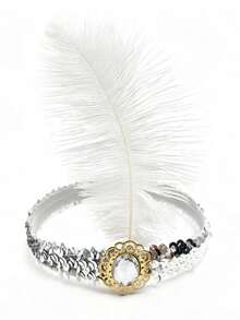 1pc Polyester Sequin Headband, 1920s Style Headpiece, Suitable For Single Ladies Halloween Party, Costume Play, Retro Party, Christmas, Wedding - Multicolor - View 3