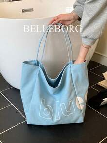 Minimalist Casual Canvas Large Capacity Foldable Women Shoulder Tote Bag - Baby Blue - View 2