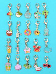 20pcs Ocean-Themed Enameled Beachy Stuff & Marine Life Pendant Keychain Charms, Colorful Wishging Bottle Sea Turtle Whale Charms Keyring Bulk - 20pcs - View 6