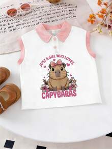 2 pièces Ensemble débardeur et short imprimé capybara, convient aux adolescentes, décontracté et à la mode, vêtements populaires appréciés des jeunes filles - Multicolore - Voir 3