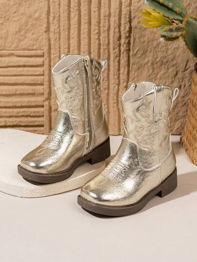 NILOSH Embroidered Western Cowboy Boots, New Fashion Mid-Calf Boots For Boys & Girls, Retro Style