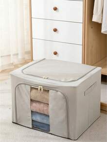 1pc Foldable Oxford Cloth Large Capacity Clothing Storage Box, Dustproof Moisture-Proof Wardrobe Storage Box With Antibacterial Moisture-Proof Zipper, Pants Categorization Storage Box - Light Grey - View 9