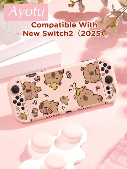 Ayotu Cartoon Capybara & Fruit Pattern Switch Protective Case, Suitable For New Switch 2 (2025)/Switch NS/Switch OLED, Can Be Used On Docking Station Without Removing The Case, Universal Game Controller Protective Cover, Switch Gaming Accessories, Anti-Fall And Anti-Scratch, Spring Romance/Back To School Gift/Valentine's Day Gift