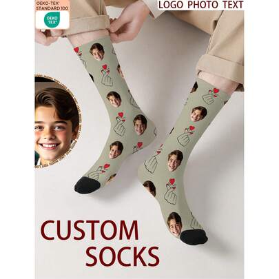 One Pair Of Custom Face-Patterned Socks, Personalized Photo Socks, Custom Printed Socks, Funny Face Socks, Custom Pattern Socks. Any Face Pattern Can Be Printed On The Socks. Suitable As A Gift For Various Occasions Such As Anniversaries, Valentine's Day, Birthdays, Weddings, Mother's Day, Father's Day, Best Friend Gifts, Etc.