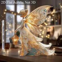 2D Flat Bohemian Fairy Wings Acrylic Tabletop Decoration - Gold And Turquoise 2D Flat Sign With Shimmer Effect, Large Fairy Wing Tips (15.01cm X 12.98cm), Lightweight Fairy-Themed Plaque, Suitable For Home/Office, Birthday/Easter/Valentine's Day Gift, Single Piece - A - 查看 8
