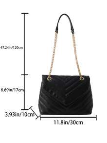 Fashionable Minimalist Rhombus Embroidered Shoulder Bag For Women, Luxury Retro Large Capacity Chain Crossbody Bag, Stylish Commuter Underarm Bag - Black - View 4