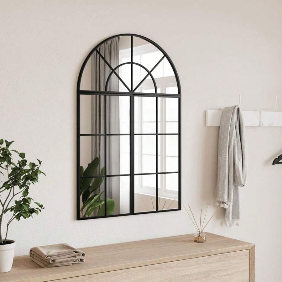 vidaXL Wandspiegel Schwarz 60x30 cm Gewölbt Eisen Geeignet für Schlafzimmer, Fitnessräume und Ankleidezimmer, einfach zu montieren, platzsparend und für mehr Komfort mit Tapeten kombinierbar. Auch als Schminkspiegel, Badezimmerdekoration, Wohnzimmerdekoration und verspiegelte Wandgestaltung geeignet - Einheitsgröße - Übersicht 1