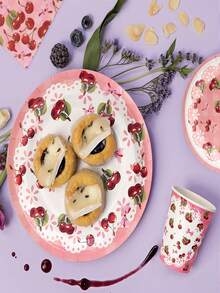 10pcs Cherry Theme Party Disposable Tableware Set, Including Plates, Cups And Napkins, Suitable For 10 Guests, Children's Party, Picnic, Wedding, Tea Party - Multicolor - View 4