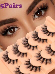 5 Pairs D-Curl Fluffy 5D Russian Volume Faux Mink Eyelashes - Black - View 1