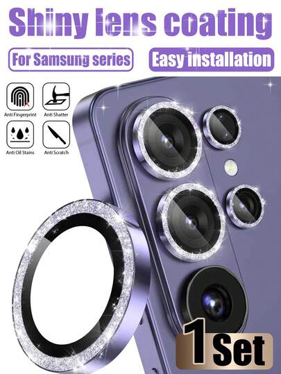 1片装 - 闪亮紫色相机镜头保护膜，适用于三星Galaxy S26 Ultra，9H硬度钢化玻璃，铝合金边框，也适用于Galaxy S25 Ultra/S24 Ultra/S23 Ultra/S22 Ultra/S26/S26 Plus/S25/S25 Plus/S24/S24 Plus/S23/S23 Plus/S22/S22 Plus/S21/S21 Plus，强力粘合剂，超清晰钢化玻璃独立镜头盖，手机配件，兼容手机壳，生日礼物