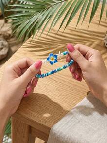 6件套夏威夷风情芙蓉花手链，波西米亚海滩风多巴胺手链，可调节星形仿珍珠手链配花朵吊坠，适合作为礼物、女士日常穿搭、手工制作的波西米亚海滩饰品、派对礼品、生日礼物、母亲节礼物、毕业礼物、婚礼回礼、单身派对配饰 - 多色 - 查看 5