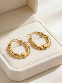Exquisite Gold Plated Declaration Lady's Earrings, Thick And Classic Gold Ring Shaped Earrings, 18K Gold Plated Stainless Steel Earrings, Low-Allergy Lightweight Round Earrings, Elegant Earrings, Women's Earrings, Suitable For Wedding Parties And Daily Wear Jewelry. - Gold - View 4