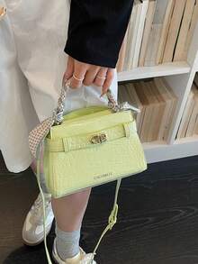 Niche High-End Crocodile Embossed New Women's Shoulder Bag, Flap Lock Small Square Bag, Fashion Versatile Handbag & Crossbody - Green - View 4