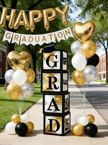 1Sets Graduation Balloon Boxes With Class Of 2026 Letters, Graduation Party Decorations 2026, Black & Gold Grad Party Decorations, Transparent Square Boxes For High School/College Graduation Party Supplies - Multicolor - View 3