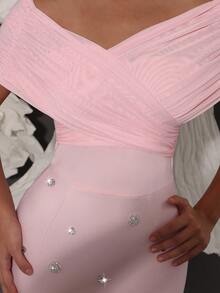 手工串珠露肩紧身绷带连衣裙，性感修身，适合家庭聚会、派对、宴会、鸡尾酒会、婚礼等场合。 - 淺粉色 - 查看 9