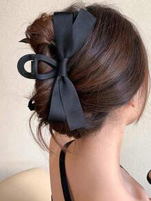1pc Elegant Satin Bow Hair Claw Claw Clips Hair Clips Hair Jaw Clip Hair Clamps Hair Clutch Hair Catcher Clip, Bow Accessories, School Stuff, College Fall Winter Hair Accessories For Women For Vacation Outfits Woman,Hair Accessories,  Butterfly Hair Clips,  Matte Hair Clips,  Duckbill Clips, Vintage Hair Barrett,Hair Accerssories,Claw Clips,Summer,Hair Clips - 黑色 - 查看 1