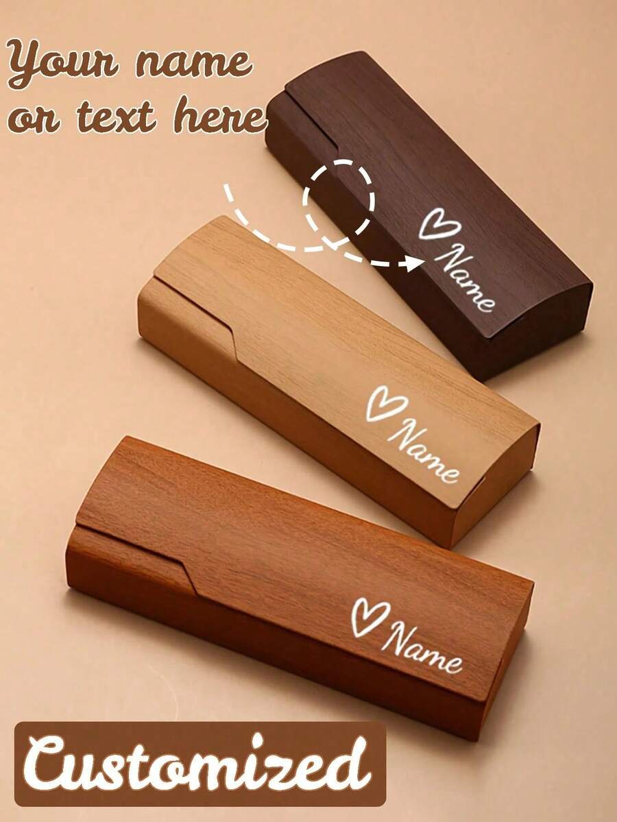 Custom Wood Grain Flip Cover Glasses Case, Minimalist Durable Eyewear Storage Box, Glasses Storage Box, Suitable For Travel, Convenient To Carry - Multicolor - View 1