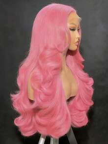 Body Wave Baby Pink Synthetic Wigs Heat Resistant Glueless Wigs For Beginner Friendly 13x4 HD Lace Front Wigs Free Parting Pink Water Wave Synthetic Lace Front Wig Easy Styling Daily Party Use Cosplay - 粉色 - 查看 2
