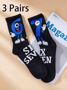 1/3/6雙男士卡通數位時尚中筒襪，柔軟舒適透氣，適合四季穿著，完美適用於日常穿著、聚會與休閒運動 - 彩色 - 查看 7