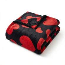 1 pieza Manta con diseño de corazón, regalo para parejas, material de cachemira sintética, manta de piel de conejo ultra suave y lisa que proporciona una experiencia de sueño cálida y cómoda para la cama, el sofá, el chal, la decoración de otoño y la decoración de la habitación - Negro - Ver 2
