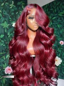 Tóc giả ren phía trước kiểu sóng thân 13x4 từ tai đến tai, kích thước 10-36 inch, làm từ tóc người pha trộn, 180% HD, phần ren phía trước trong suốt không cần keo, tóc người pha trộn có tóc con, dành cho nữ, mật độ cao, tóc người nguyên chất Brazil, mã 99J màu đỏ tía. - S99J/BUG - Xem 3
