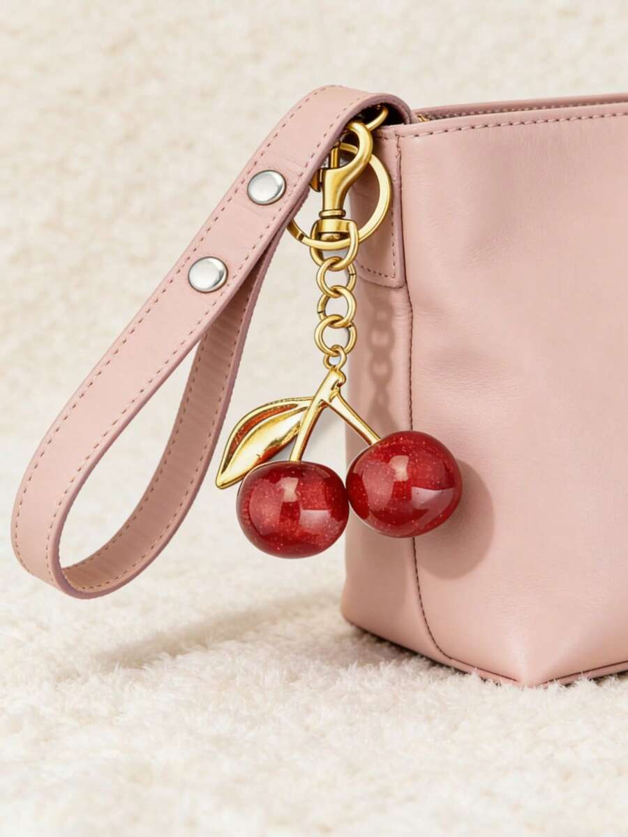 1个大号樱桃水晶吊坠，钥匙扣吊坠，闪亮樱桃吊坠钥匙扣带夹子，闪亮树脂和金属配件，男女通用钥匙扣，钱包和包包挂饰 - 彩色 - 查看 1