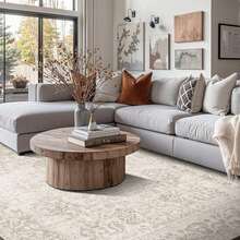 8x10 Area Rugs, Large Washable Neutral Rugs For Living Room, Vintage Boho Rugs For Office, Kids Room, Farmhouse, Durable Low Pile Non Slip Carpet For High Traffic Areas, Light Brown,  Home Decor Rugs - 象牙藍 - 查看 3