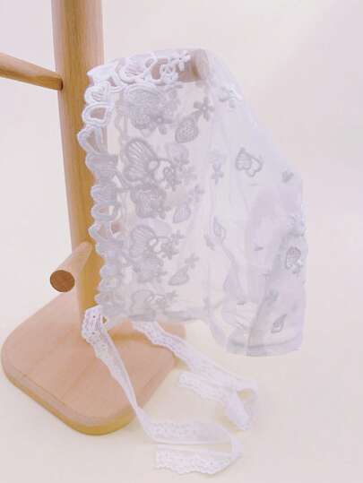 女婴蕾丝公主帽新生儿白色刺绣花朵发带0-12个月拍照道具