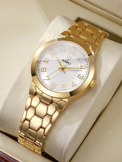 1件女士时尚休闲数字表盘优雅石英手链手表，不含表盒