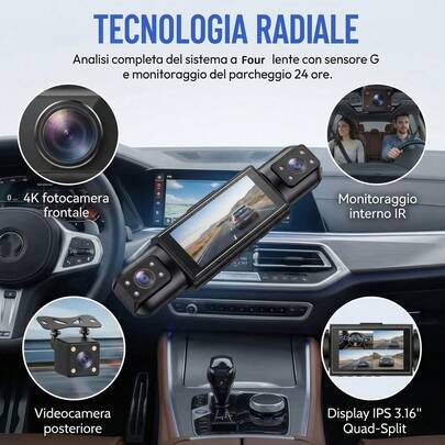 360° Full Panoramic 1080P 3+1 Lens Dash Cam, Front/Rear/Left/Right Full Coverage, Quad-Screen Display, HD Night Vision, G-Sensor, Loop Recording - Car Accessories/Dashcam/Christmas Gift/Anti-Collision Essential, 24-Hour Parking Monitoring