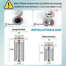 2Pcs Upgraded Universal Pop Up Bathroom Sink Drain Stopper, Press-To-Seal Water Storage, Stainless Steel Filter, Anti-Odor And Anti-Clog Hair Catcher, Fits 1.1-1.5 Inch Washbasin Drains - A - View 6