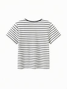 Balabala Girls' New Arrival Sweet Polka Dot Short Sleeve Summer T-Shirt Top With Bow Details - Black and White - View 5