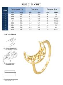 Charm-In 镂空月亮 18K 镀金戒指 | 精致波西米亚风星空时尚戒指 | 适合叠戴和日常佩戴 - 金色 - 查看 4