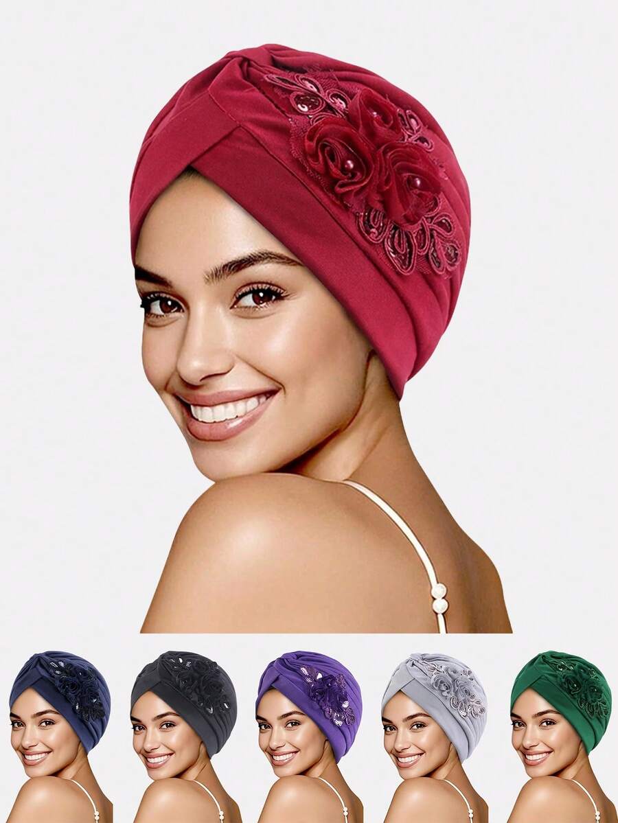1pc Women's Sequin Pleated Headscarf, Headwrap, Hat Suitable For Daily Use - Multicolor - View 1