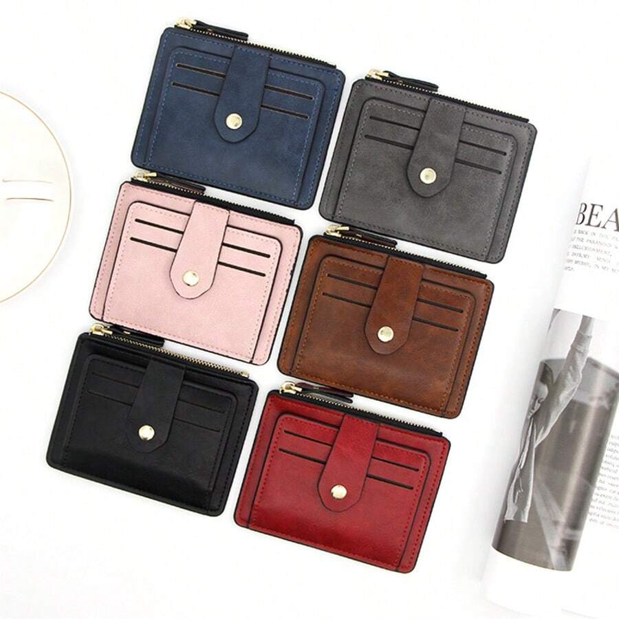 Unisex Fashion Card Holder Multifunctional Coin Purse, High-End Commuting Daily Versatile Zipper Solid Color Card Case Wallet For Women Card Wallet Small Wallet Cute Wallet Travel Essential Summer Red Wallet