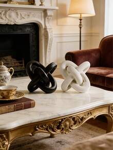 现代树脂结饰，适用于客厅——简约金色、白色和黑色桌面摆件，现代家居装饰品，可放置于咖啡桌、书架、办公桌上，优雅现代室内装饰雕塑，适合圣诞节及全年使用。 - B - 查看 6