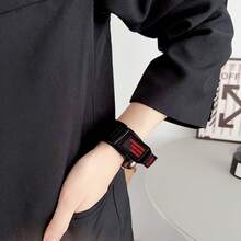 Nylon Canvas Watch Band Compatible With Apple Series 1-10, High-Quality Nylon Loop Hook And Loop Strap, 46mm - Black - View 4