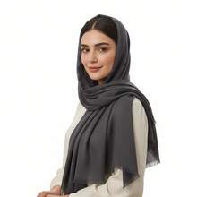 1pc New Simple Fashion Classic Versatile Soft Skin-Friendly Sunscreen Shawl, Suitable For Daily Wear, Multi-Functional Polyester Material Bamboo Pattern Tassel Rectangular Women Scarf, Hijab, Shawl - Beige - View 18