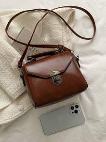 女士复古搭扣迷你手提包，时尚百搭，适合日常使用 - 棕色 - 查看 6