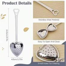 Heart-Shaped Tea Infuser Set Made Of 304 Stainless Steel, With A Reusable Tea Strainer And Filter, Perfect For Wedding Gifts Or Home Décor. - Multicolor - View 4