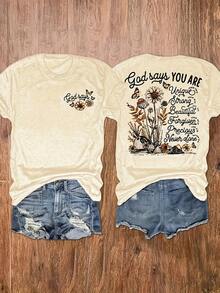 Ladies' T-Shirt, Printed With "Christian Inspirational Scripture", Casual Round Neck, 100% Cotton, Slightly Elastic, 220G, Ladies' Short Sleeves, Regular Version, Suitable For All Seasons, Classic Holiday Gift T-Shirt - Quả mơ 1 - Xem 1