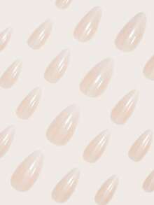 Set de 24 pegatinas de uñas con forma de almendra: uñas postizas francesas de unicolor y degradado con acabado brillante, perfectas para uso diario por mujeres y niñas - Rosa Pálido - Ver 4