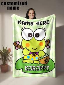 SANRIO Personalized Big Eye Frog Pattern Blanket - Customized Name, One Green Little Frog, Overall Soft And Cute Style, Soft Flannel Blanket, Warm And Comfortable Gift For Family And Friends, Suitable For Home Decor Or Holiday Occasions - Multicolor - View 16