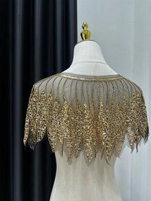 亮片串珠复古涤纶网纱披肩，适合婚礼、宴会、派对 - 可水洗的迷人配饰，宴会礼服，复古优雅，亮片装饰斗篷 - 多色 - 查看 9