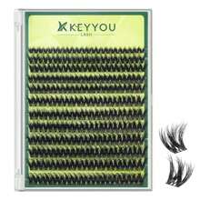 KEYYOU Lash Clusters 3D Effect Volume Eyelash Clusters Flaunt Style 144PCS D Curl Flora Wispy Look LengthLock 8u201318mm Mix Ultra-Thin Black Band (PuffSilk V3D01) - ColorA - 查看 1