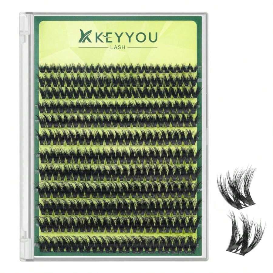 KEYYOU Lash Clusters 3D Effect Volume Eyelash Clusters Flaunt Style 144PCS D Curl Flora Wispy Look LengthLock 8u201318mm Mix Ultra-Thin Black Band (PuffSilk V3D01) - ColorA - 查看 1