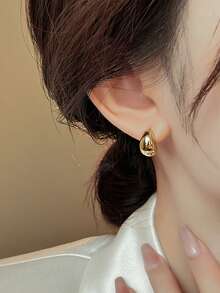 1 Pair Korean Elegant Minimalist Style Golden Bead & Water Drop Earrings, Suitable For Daily Wear And Parties - Gold - View 4