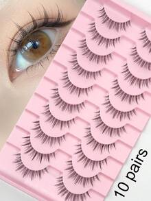 10 Pairs Natural-Looking Little Devil False Eyelashes, Transparent Stem Soft Whole Piece Daily Makeup Tool, Slouchy Essential Eyelash - Black - View 7